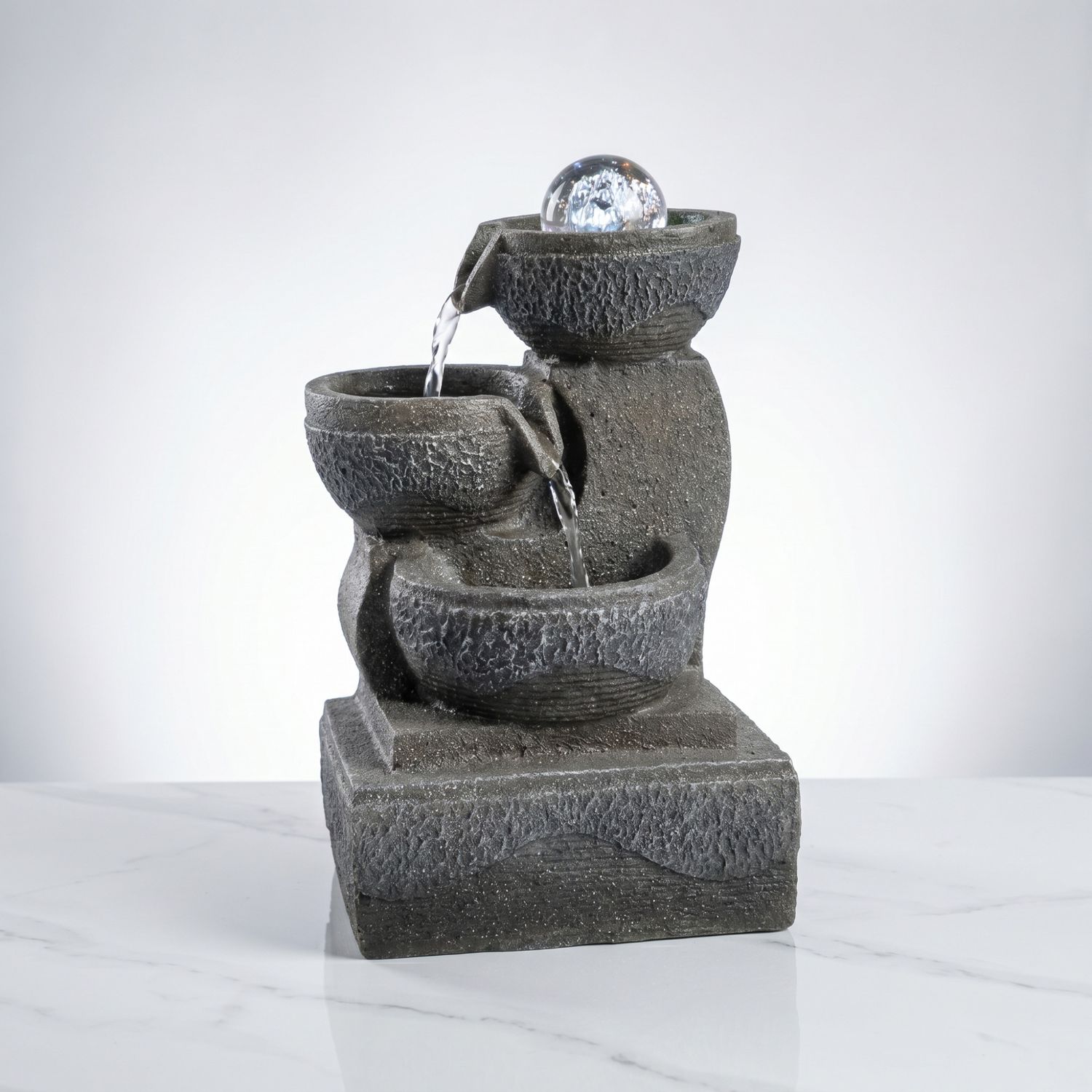 Stone Themed Tiered Bowls Water Fountain (h11 X w6 inch)